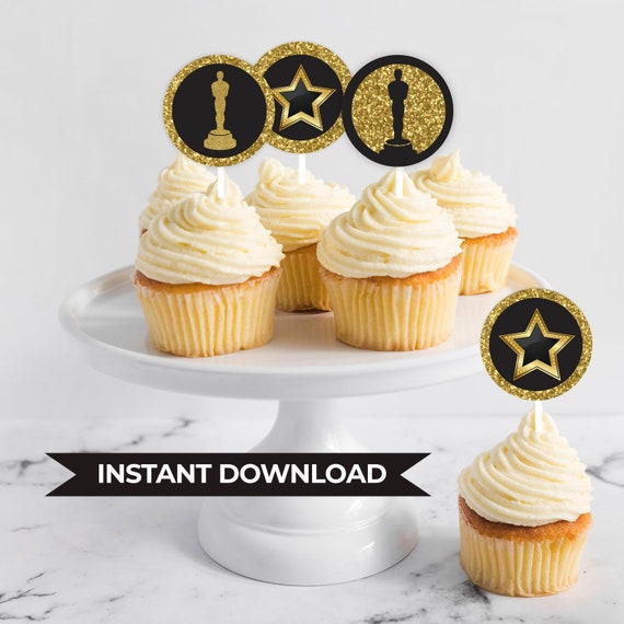 Cupcake Toppers And Cake Bunting For Hollywood Party Film Etsy