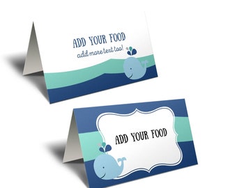 Editable Whale Food Tent Cards or Place Card. Whale Birthday. Editable Template in Corjl.