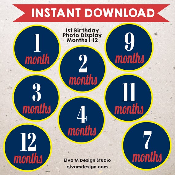 Time Flies Birthday Party Monthly Photo Circles. Instant Download Time Flies First Birthday Monthly Photo Circles. Il_570xn