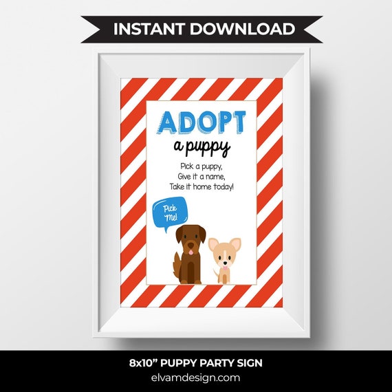 Adopt a Puppy - Puppy Birthday Party Sign. Digital File. Instant Download Puppy Party Sign. Il_570xn