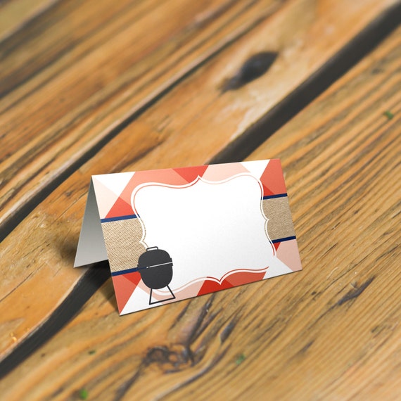 BBQ Place Cards or Food Tent Cards. Gingham country food tent card. Grill place card. Picnic food tent card *INSTANT DOWNLOAD* Il_570xn
