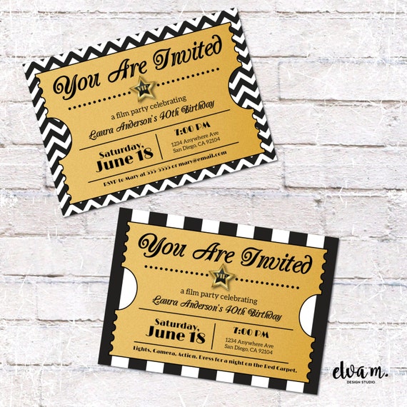 VIP Ticket Invitation. Hollywood or Film Party Invite. Digital File to Print Yourself. Il_570xn