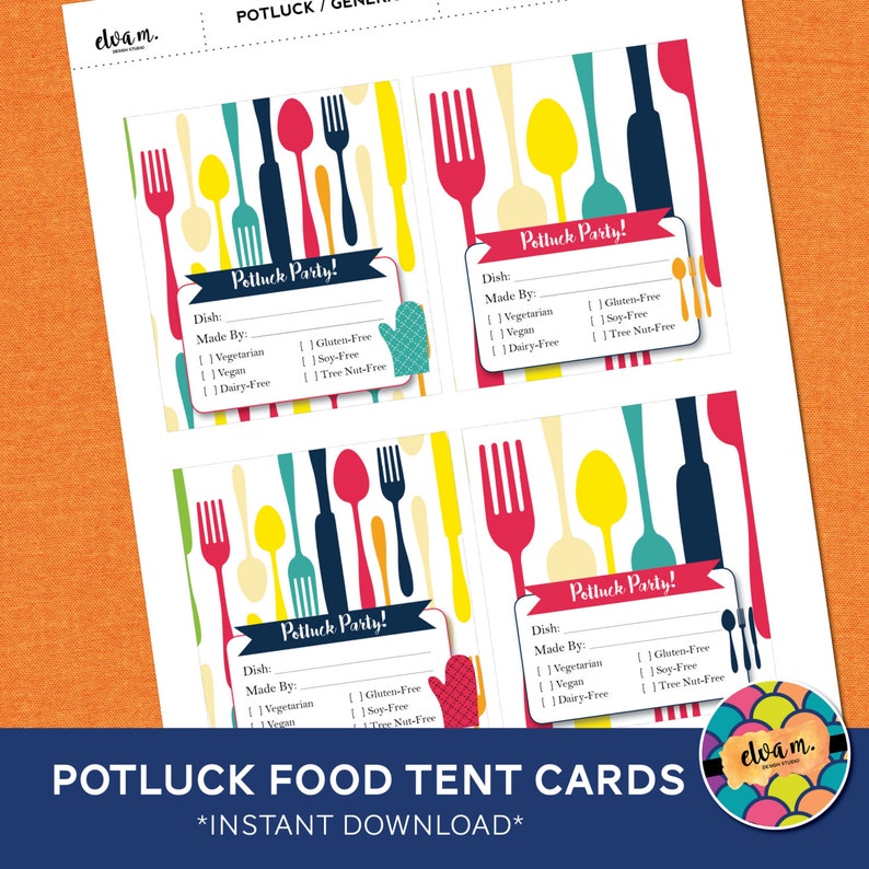 Special Diet Potluck Food Tent Cards with Allergy / Food indicators. Potluck party. INSTANT DOWNLOAD image 3