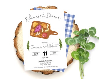 Charcuterie Picnic Themed Rehearsal Dinner Invite. Editable. Personalize and Print in Corjl. Instant Download.