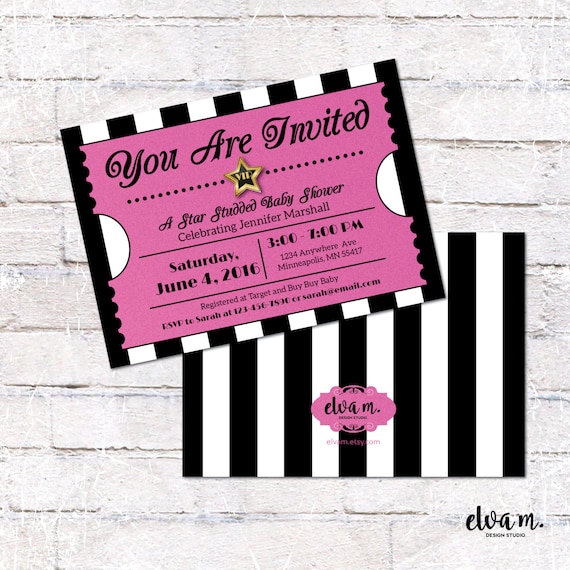 Pink Hollywood Ticket Invitation. Hollywood or VIP Party Invite. Digital File to Print Yourself. Il_570xn