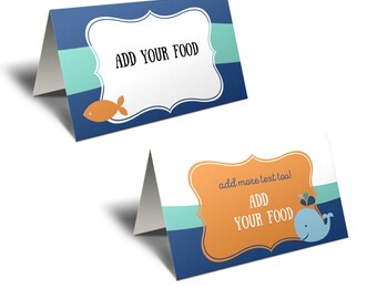 Editable Whale Food Tent Cards or Place Card. Whale Birthday. Editable Template in Corjl.