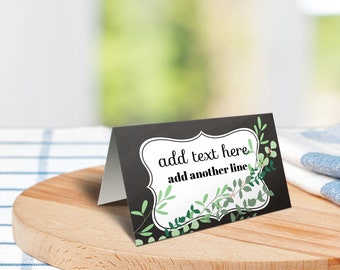 Chalkboard Greenery Tent Cards. Editable. Personalize and Print in Corjl. Instant Download.