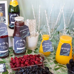 Chalkboard Greenery Mimosa Bar Tags. Editable. Personalize and Print in Corjl. Instant Download.