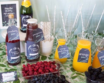 Chalkboard Greenery Mimosa Bar Tags. Editable. Personalize and Print in Corjl. Instant Download.