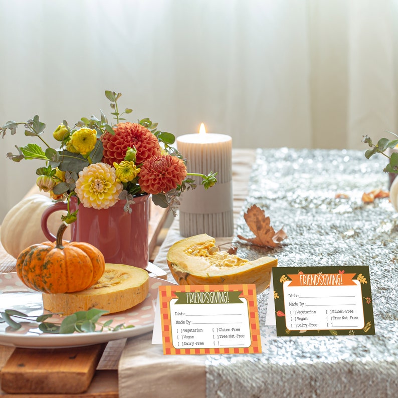 Friendsgiving Potluck Food Tent Cards with Allergy / Food indicators. Thanksgiving Potluck party. INSTANT DOWNLOAD image 4