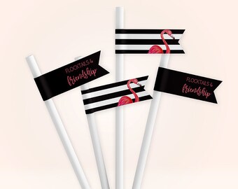 Flamingle Party Straw Flags, Ladies Night Decor (Instant Download)