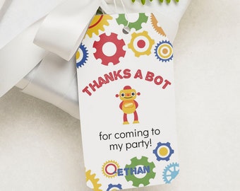 Editable Robot Party Favor Tag. Robot Birthday Party Favor Tag. Robot Thank You Tag. Editable Template in Corjl.