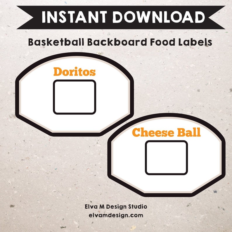 Basketball Birthday Food Label Backboard Edit in Adobe Reader. INSTANT DOWNLOAD image 1