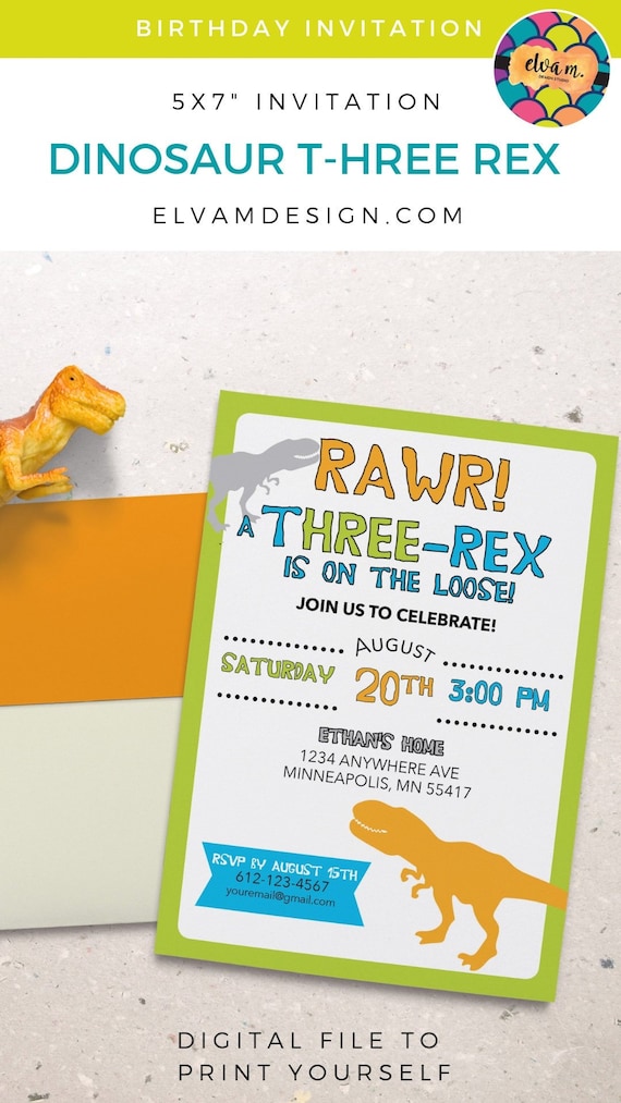 dinosaur birthday invitation kids birthday party t hree rex for personalized kids birthday invitations