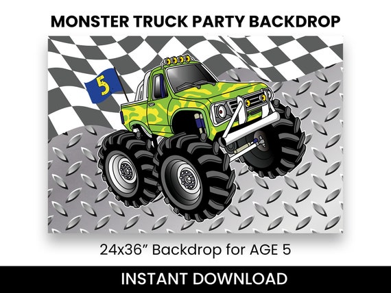 24x36" Monster Truck Backdrop (Age 5). Monster Truck Party. *INSTANT DOWNLOAD* Il_570xn