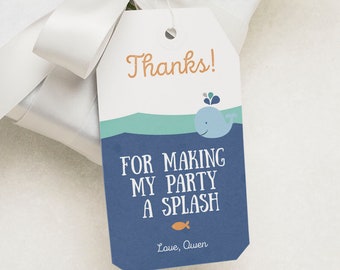 Whale Party Favor Tag, 1st Birthday Tag (Editable Digital Download)