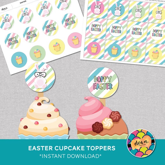 Easter Bunny Cupcake Toppers. Easter Cupcake Toppers and party circles. *INSTANT DOWNLOAD* Il_570xn