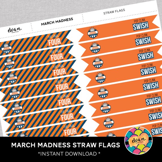March Madness Straw Flags. Basketball Party Straw Flags. *DIGITAL DOWNLOAD* Il_570xn