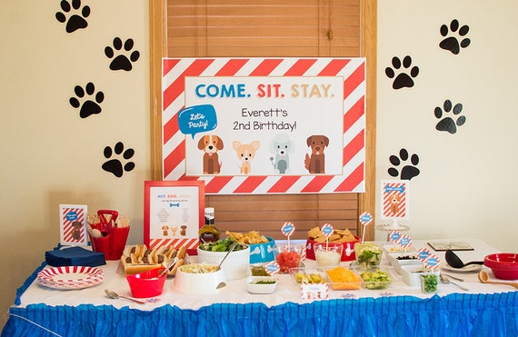 Puppy Party Backdrop - 36x48" Large Backdrop Sign. Instant Download + Edit Yourself Puppy Party Birthday Backdrop. Il_570xn