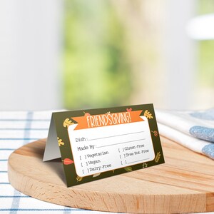 Friendsgiving Potluck Food Tent Cards with Allergy / Food indicators. Thanksgiving Potluck party. INSTANT DOWNLOAD image 2