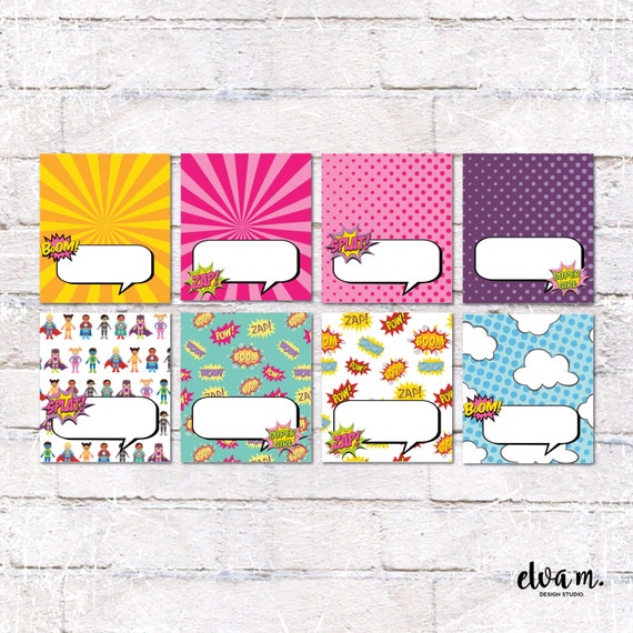 8 Superhero Girl Party Food Tent Cards in Pink/Purple. Superhero Food Labels. Superhero Birthday Party Supplies. *INSTANT DOWNLOAD* Il_570xn