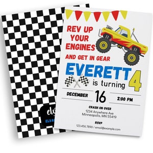 Monster Truck Party Invitation. Monster Truck Birthday. Personalize and Print in Corjl. Instant Download.