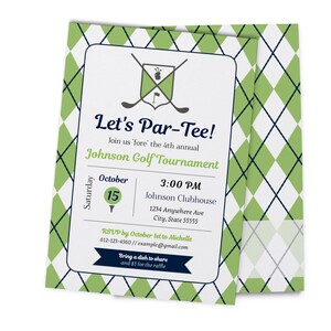 Golf Party Invitation. Argyle Golf Party Theme. Editable Golf Invite. Editable Template in Corjl.