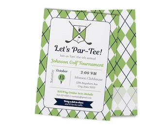 Argyle Golf Party Invitation, Green Golf Theme (Editable Digital Download)