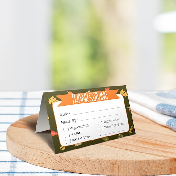Thanksgiving Potluck Food Tent Cards with Allergy / Food indicators ...