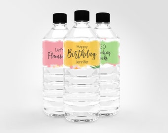Etichette per bottiglie d'acqua a tema fenicottero, stampabili (download immediato)