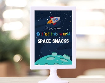 Editable Space Party Signs. 4x6" Space Party Signs. 3 Space-themed Designs. Space Birthday. Editable Template in Corjl.