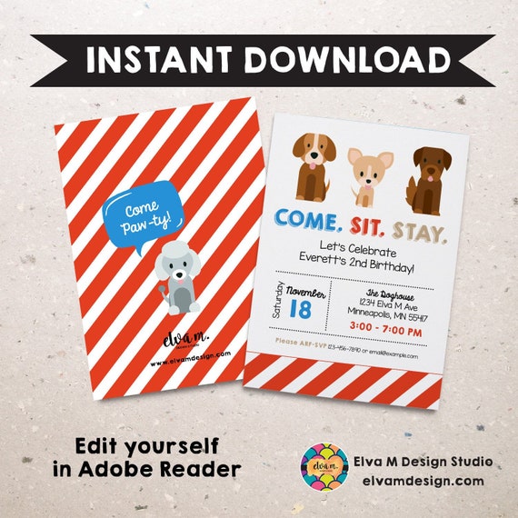 Puppy Birthday Party Invitation. Instant Download - Edit Yourself. Puppy Birthday Party. Il_570xn