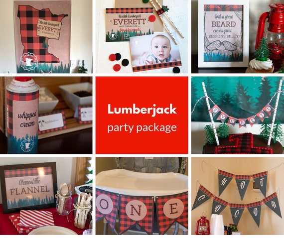 Lumberjack Party Package. Buffalo Plaid and Trees Birthday Party Package. Includes Invite. *Digital Files* Il_570xn