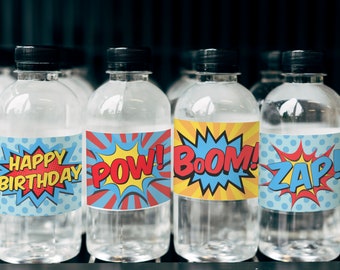 9 Superhero Party Water Bottle Labels - 8.5x11 Printable - DIY Water Bottle Labels *INSTANT DOWNLOAD*