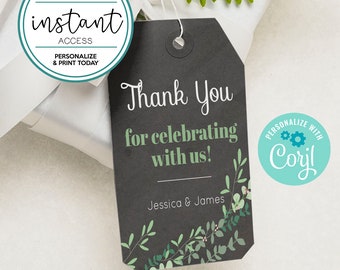 Chalkboard Greenery Favor Tags. Editable. Personalize and Print in Corjl. Instant Download.