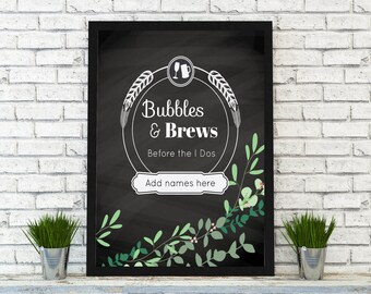 Bubbles & Brews Wedding Shower Sign, Editable 8x10 (Corjl Templates)