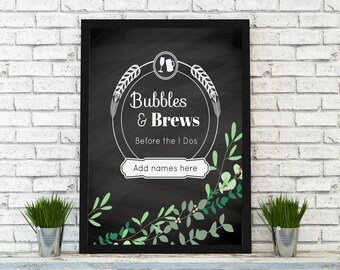 Bubbles and Brews Wedding Shower 8×10″ Party Signs. Editable. Personalize and Print in Corjl. Instant Download.