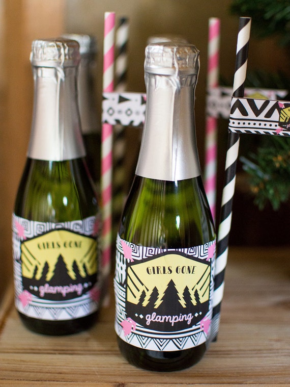 Glamping Party Mini Champagne Bottle Labels - Girls Gone Glamping Champagne Label - *INSTANT DOWNLOAD* Il_570xn