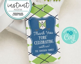 Editable Golf Favor Tag, Baby Shower or Birthday (Corjl Template)