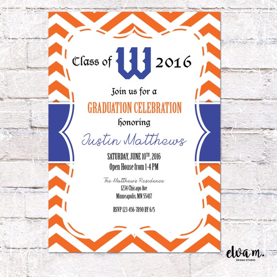 graduation invitation with school logo and colors high school grad