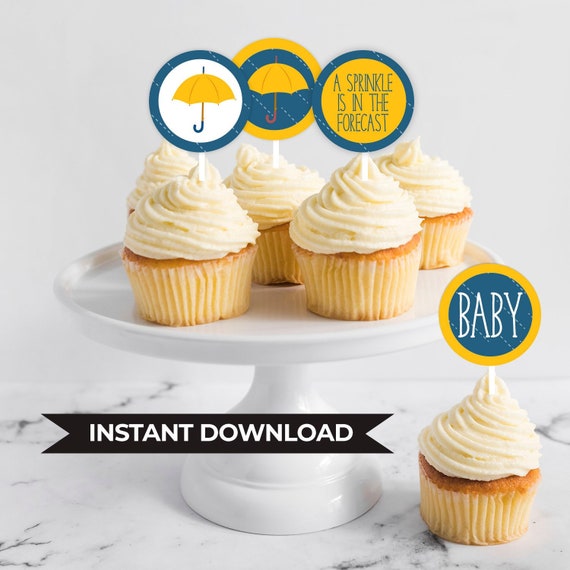 Cupcake Toppers and Cake Bunting for Sprinkle Theme Baby Shower. Rain Cupcake and Cake Decor - Blue. Printable / DIY. *DIGITAL DOWNLOAD* Il_570xn
