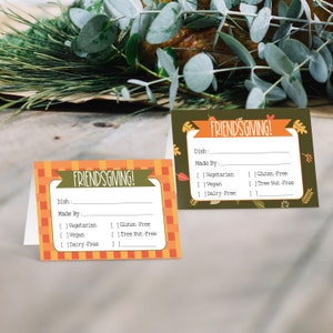 Cartões de barraca de comida Potluck de Ação de Amizade com indicadores de alergia / comida. Festa Potluck de Ação de Graças. *DOWNLOAD INSTANTÂNEO*