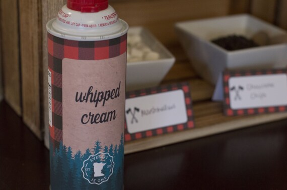 Lumberjack Whipped Cream Label. Lumberjack Birthday Hot Cocoa Bar. *Instant Download* Il_570xn