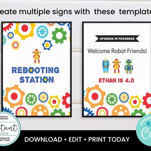 Editable Robot Party Signs. 8x10 Robot Birthday Party Signs. Editable Template in Corjl. image 2