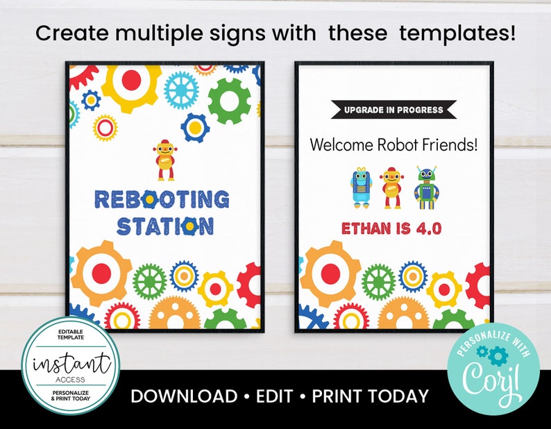 Editable Robot Party Signs. 8x10 Robot Birthday Party Signs. Editable Template in Corjl. image 2