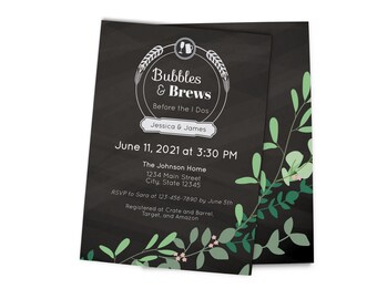Bubbles & Brews Wedding Shower Invite, Editable (Digital Download)