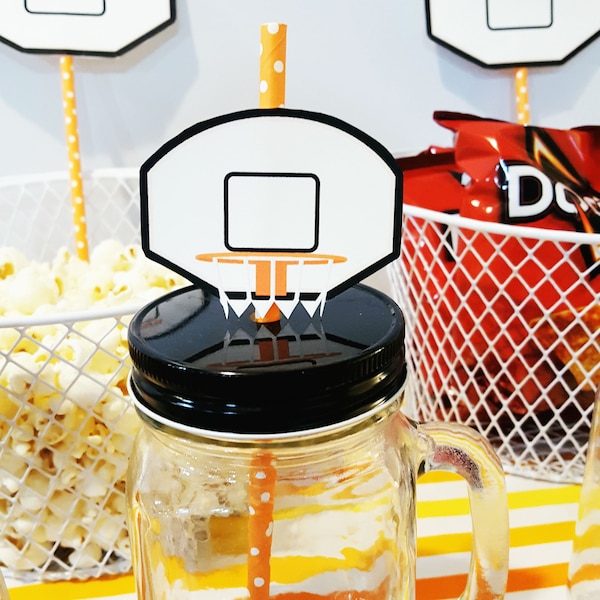 Basketball Birthday Party Straw Backboard - Party Straw Flags *INSTANT DOWNLOAD*