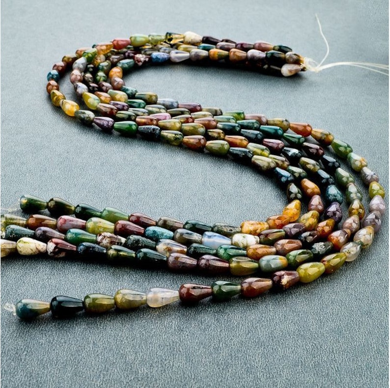 Free Shipping 1String of 15/'/' 6x9mm Natural Indian Water Agate Drop Stone Beads Water Drop Shaped Loose Beads E467