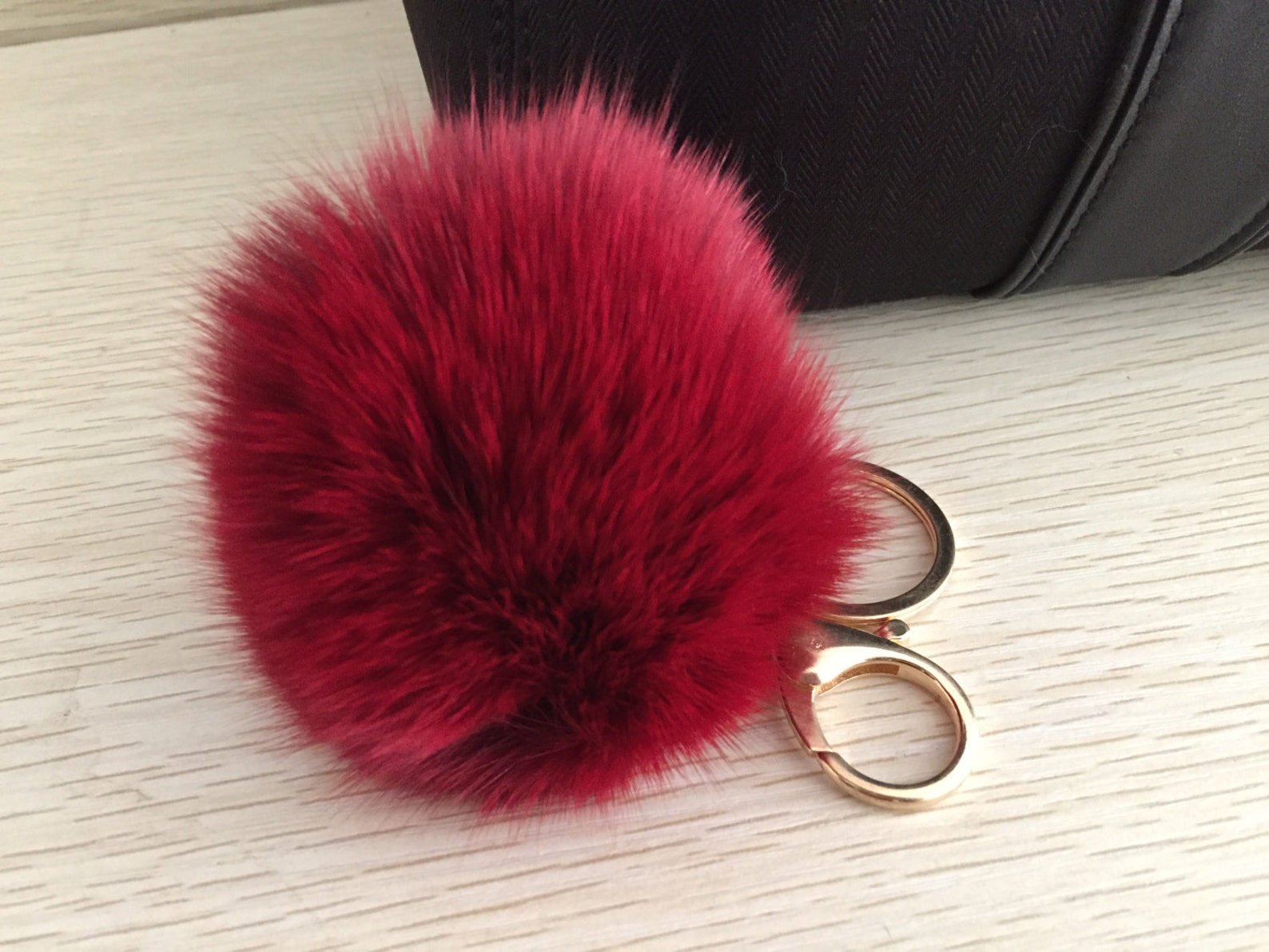 1pcs Red Wine Fox Fur Ball Charm Pendant for Keychain Necklace - Etsy
