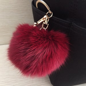 1pcs Red Wine Fox Fur Ball Charm Pendant for Keychain Necklace - Etsy